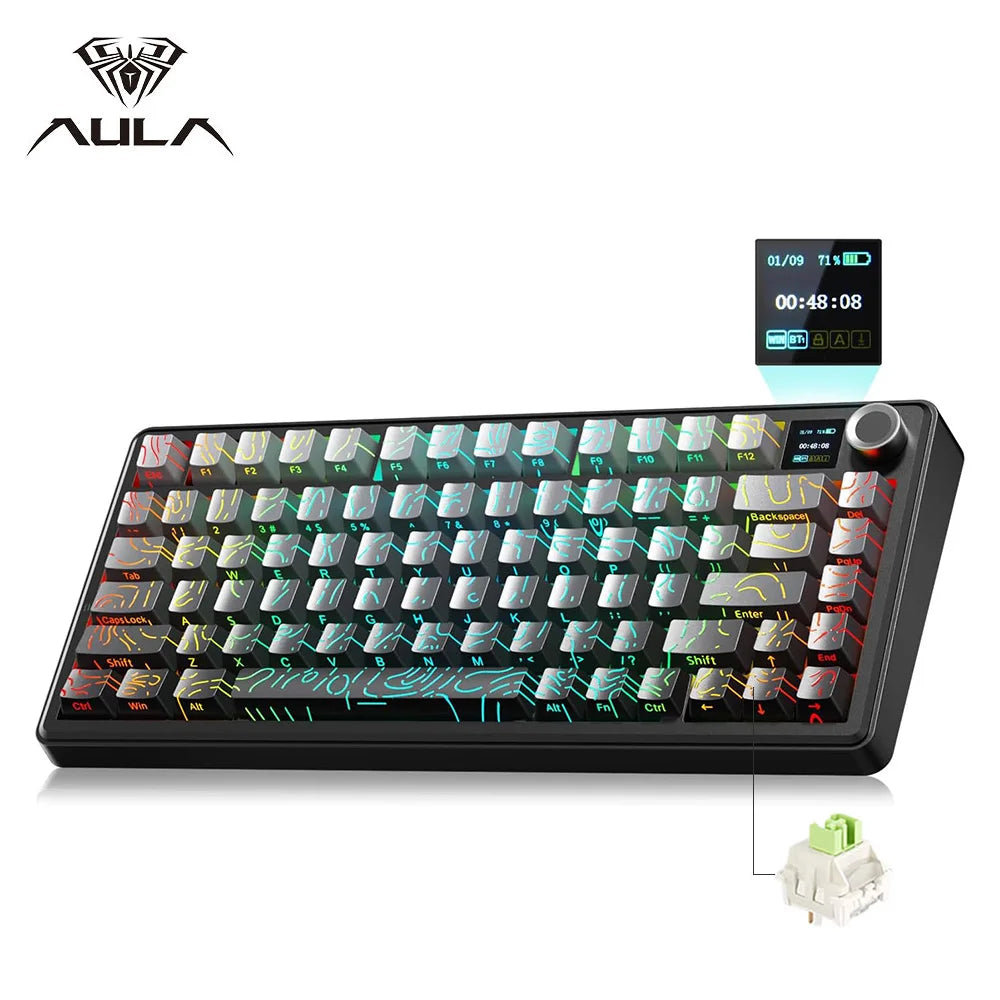 Aula F75 MAX Wireless Mechanical Keyboard With TFT Screen and Knob Gasket RGB Backlight Gaming Keyboard in 75% Layout Hot-Swap