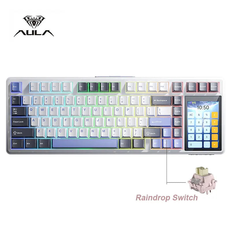 AULA L99 New Screen Display Gaming Keyboard Intelligent Screen Mechanical Keyboard 8000mAh 3 Mode Connection For E-sports Gifts