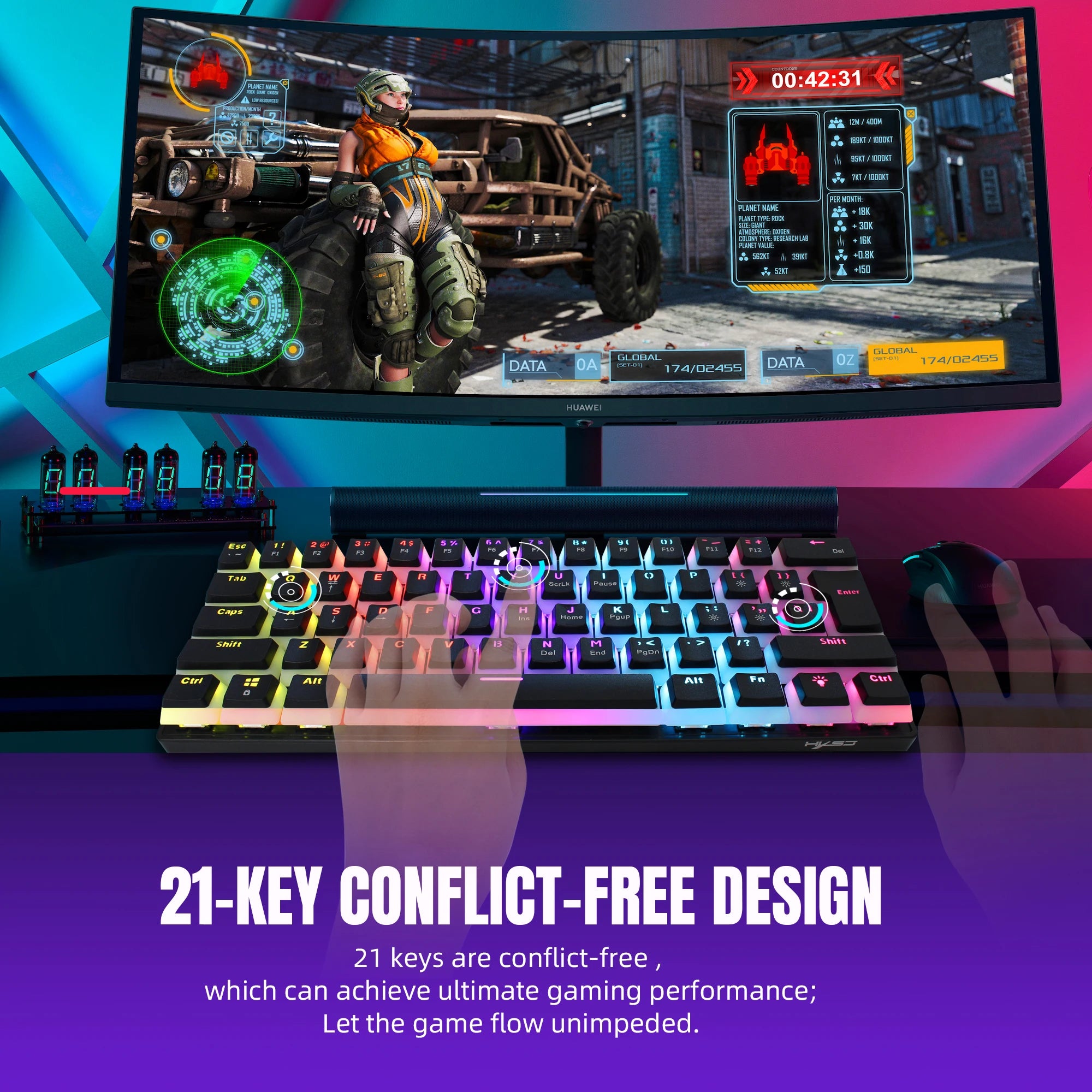 61 Keys Wired Mechanical Keyboard Blue Switch Two-color Injection Pudding Key Cap RGB Backlight For Game Office Home