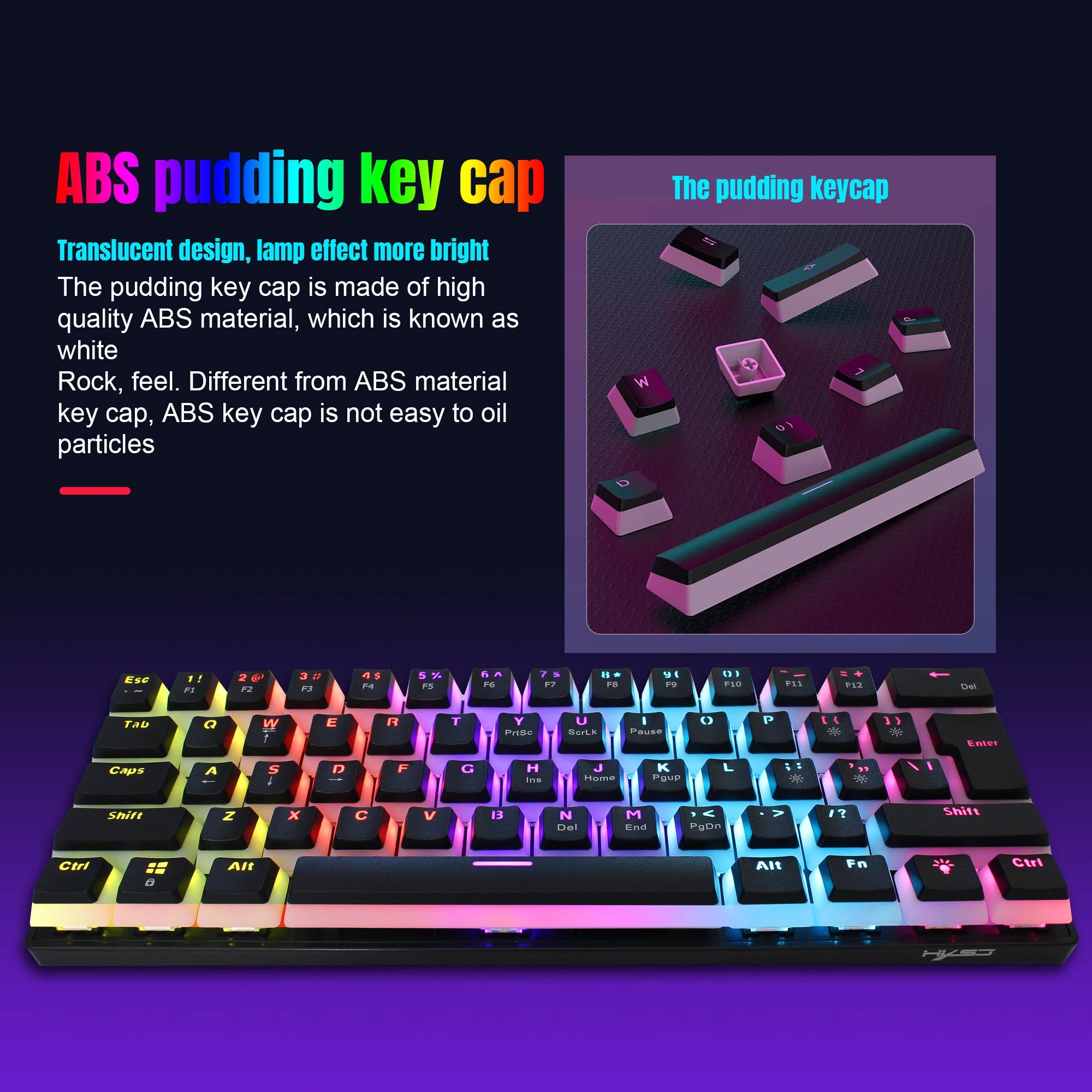 61 Keys Wired Mechanical Keyboard Blue Switch Two-color Injection Pudding Key Cap RGB Backlight For Game Office Home