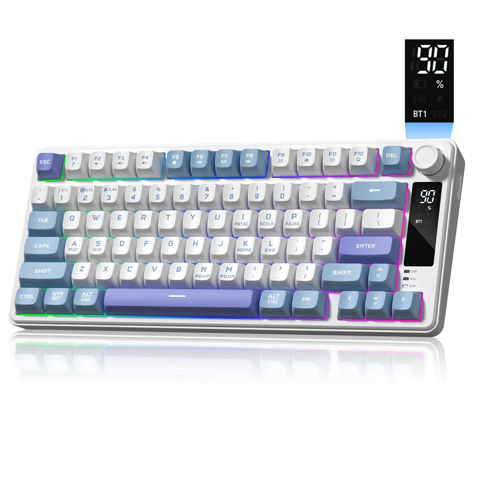 Womier DK75 75% Wireless Keyboard with Knob&Screen Tri-Mode 2.4G/USB/BT5.0 Anti-Ghosting No-Conflict Silent Membrane Keyboard