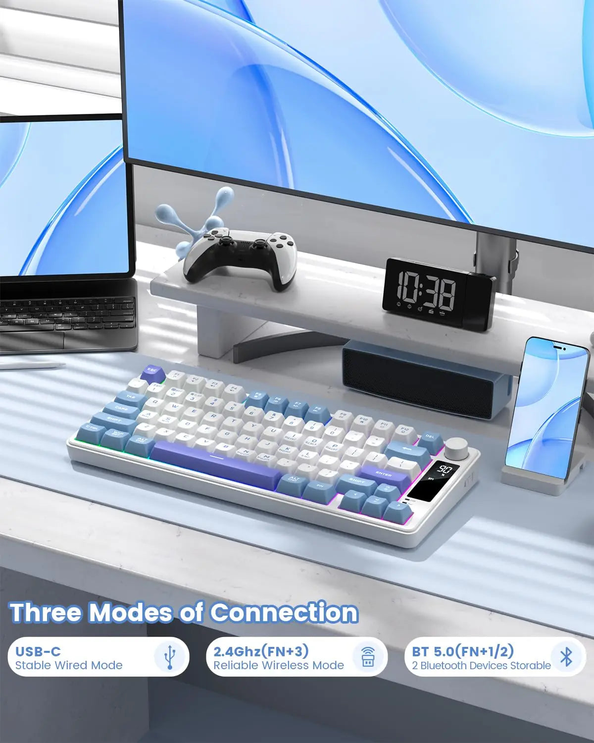 Womier DK75 75% Wireless Keyboard with Knob&Screen Tri-Mode 2.4G/USB/BT5.0 Anti-Ghosting No-Conflict Silent Membrane Keyboard