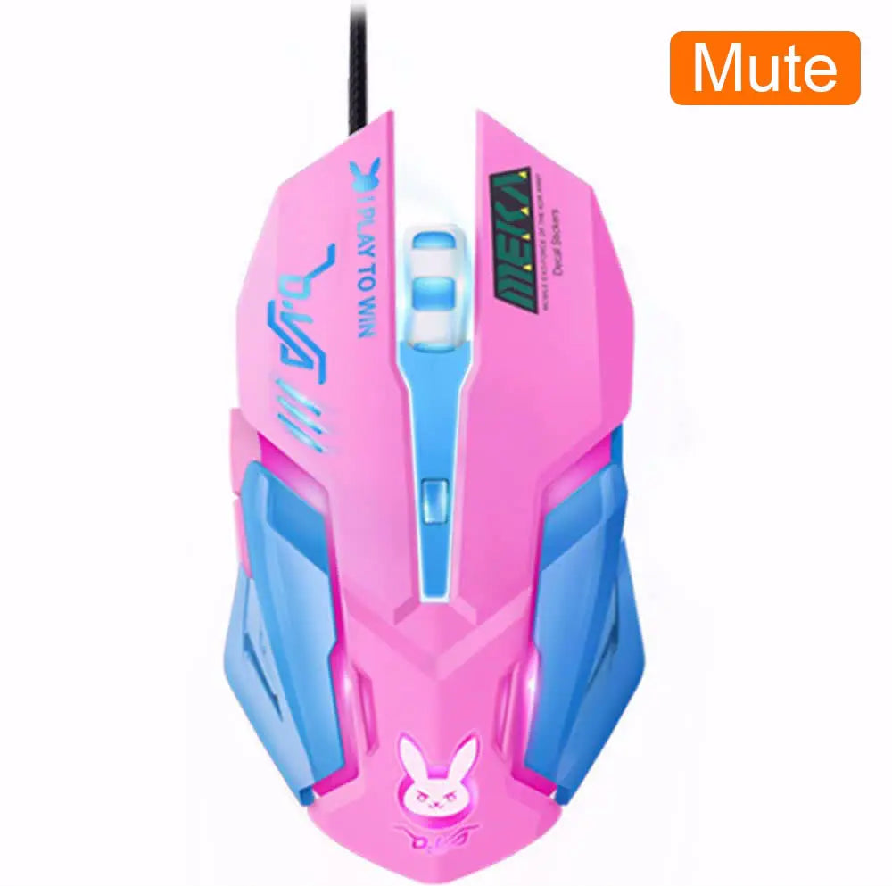 OW DVA Pink Game Office Mouse Girls Light-emitting Competition Chicken Cute Wired Mouse for PC Laptop CF Overwatch