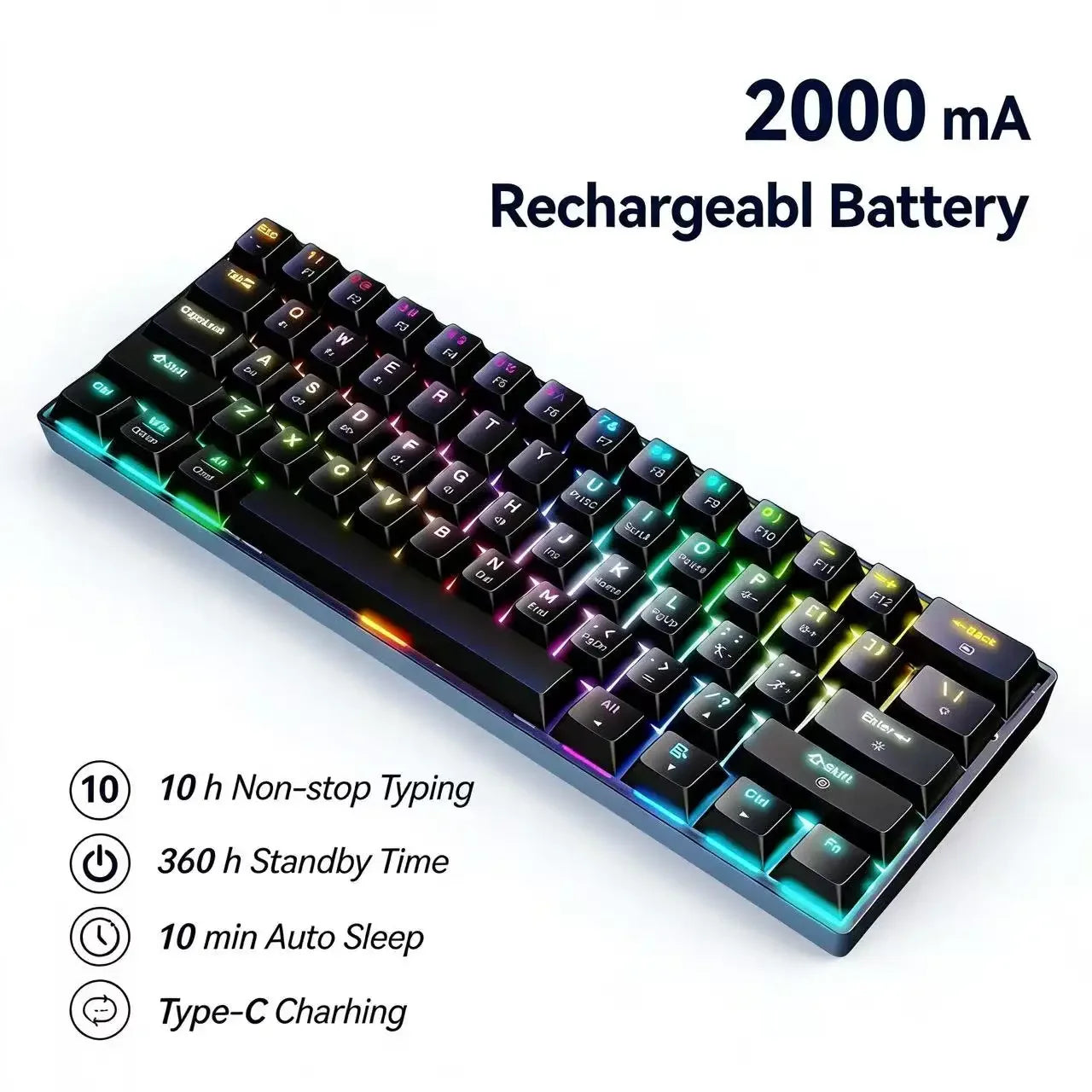 Tri-Mode Bluetooth Wireless Mechanical Keyboard 61 Keys RGB Backlit Gaming Keyboard Universal for Desktop Laptop PC Gamer