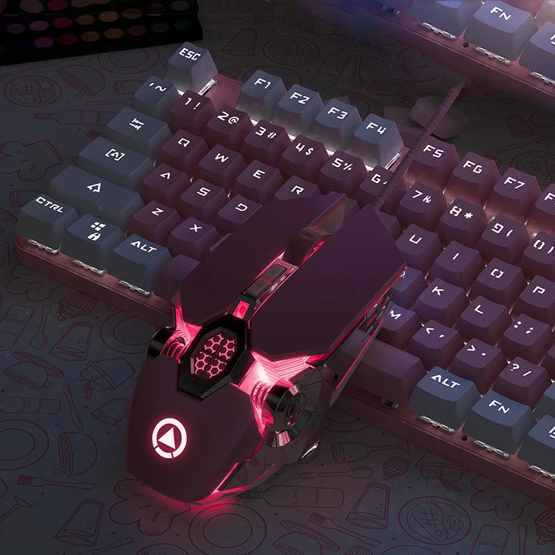 Pink Wired Gaming Mouse with Backlit Light Silent Click 3200DPI for Desktop Laptop PC - Office And Gamer Ergonomic Mice 5312