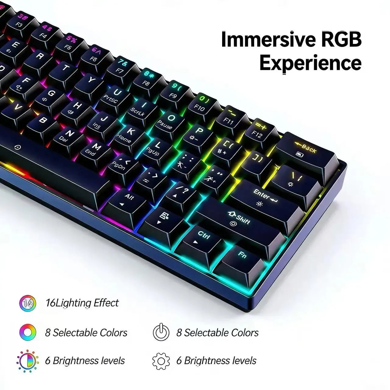 Tri-Mode Bluetooth Wireless Mechanical Keyboard 61 Keys RGB Backlit Gaming Keyboard Universal for Desktop Laptop PC Gamer