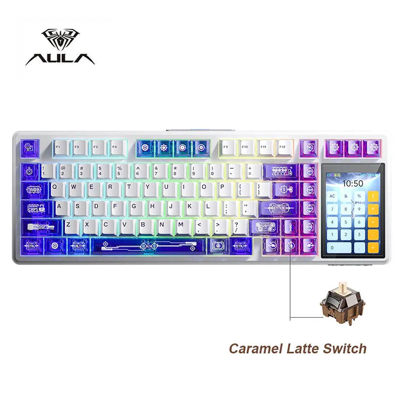 AULA L99 New Screen Display Gaming Keyboard Intelligent Screen Mechanical Keyboard 8000mAh 3 Mode Connection For E-sports Gifts
