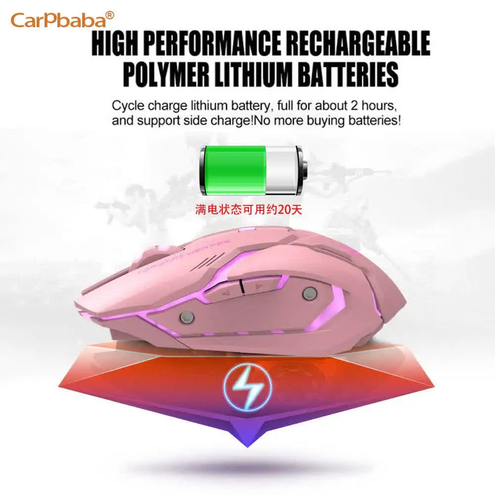 PT1T1 Gaming Pink Mouse Wireless 2.4G Mice Cute Mute Computer Mouse USB Backlight Rechargeable Wireless Mouse For PC IOS Laptop