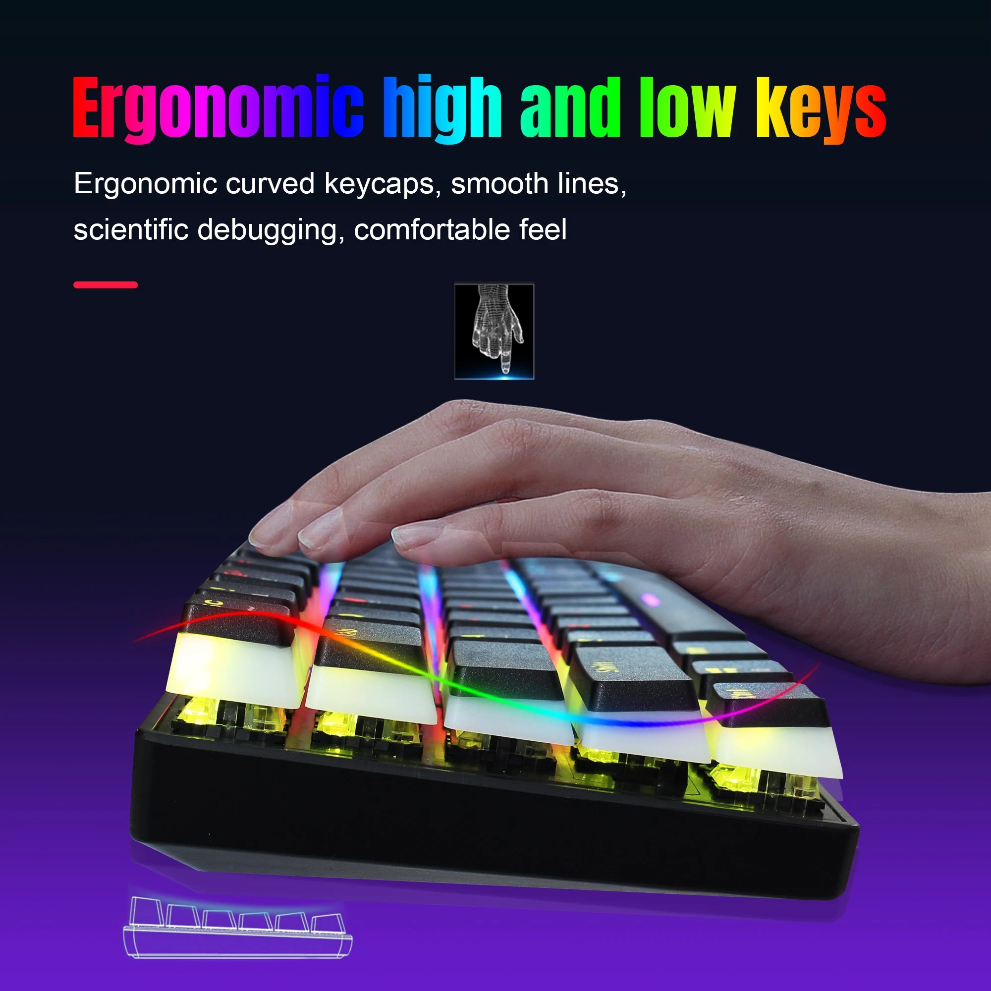 61 Keys Wired Mechanical Keyboard Blue Switch Two-color Injection Pudding Key Cap RGB Backlight For Game Office Home