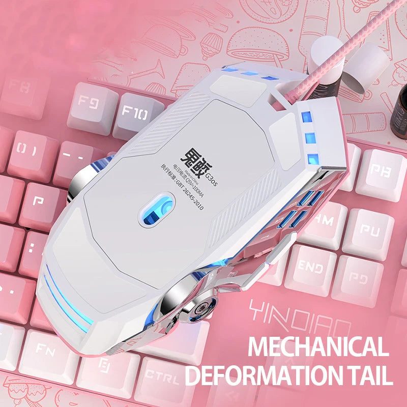 Pink Wired Gaming Mouse with Backlit Light Silent Click 3200DPI for Desktop Laptop PC - Office And Gamer Ergonomic Mice 5312