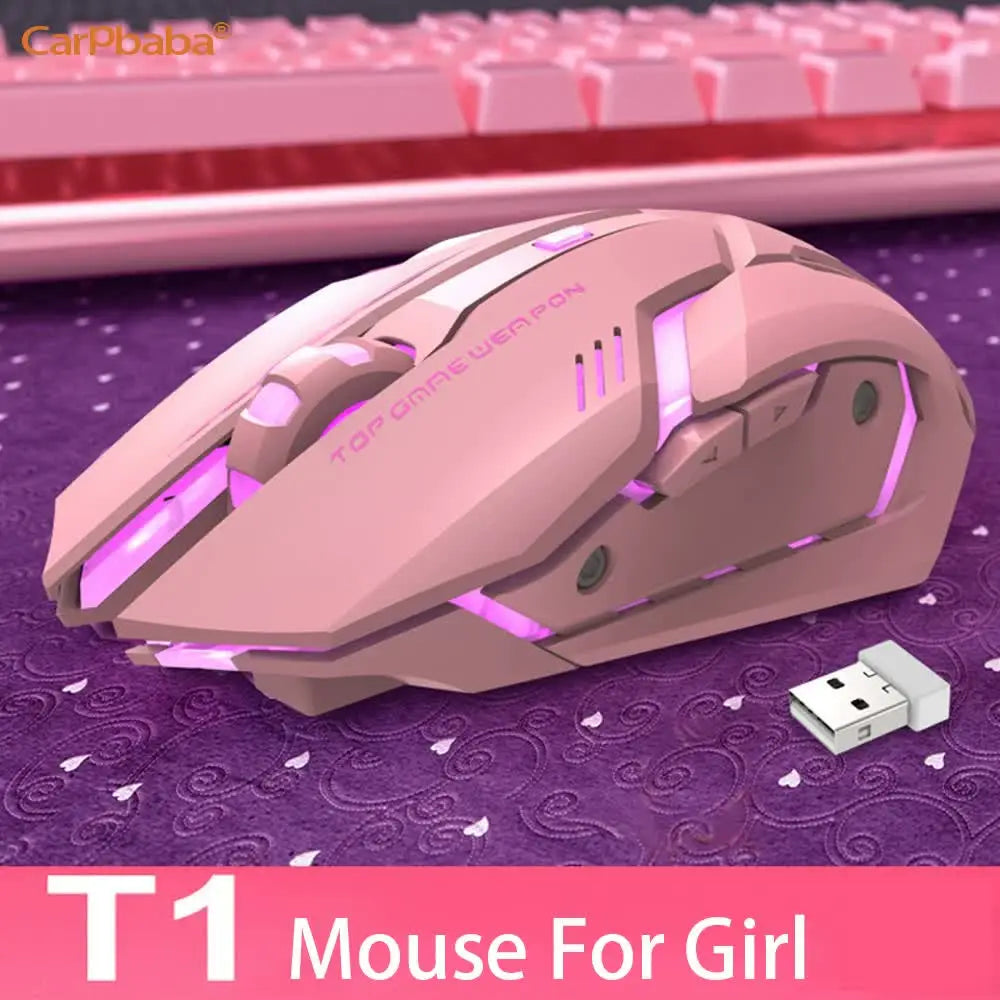 PT1T1 Gaming Pink Mouse Wireless 2.4G Mice Cute Mute Computer Mouse USB Backlight Rechargeable Wireless Mouse For PC IOS Laptop