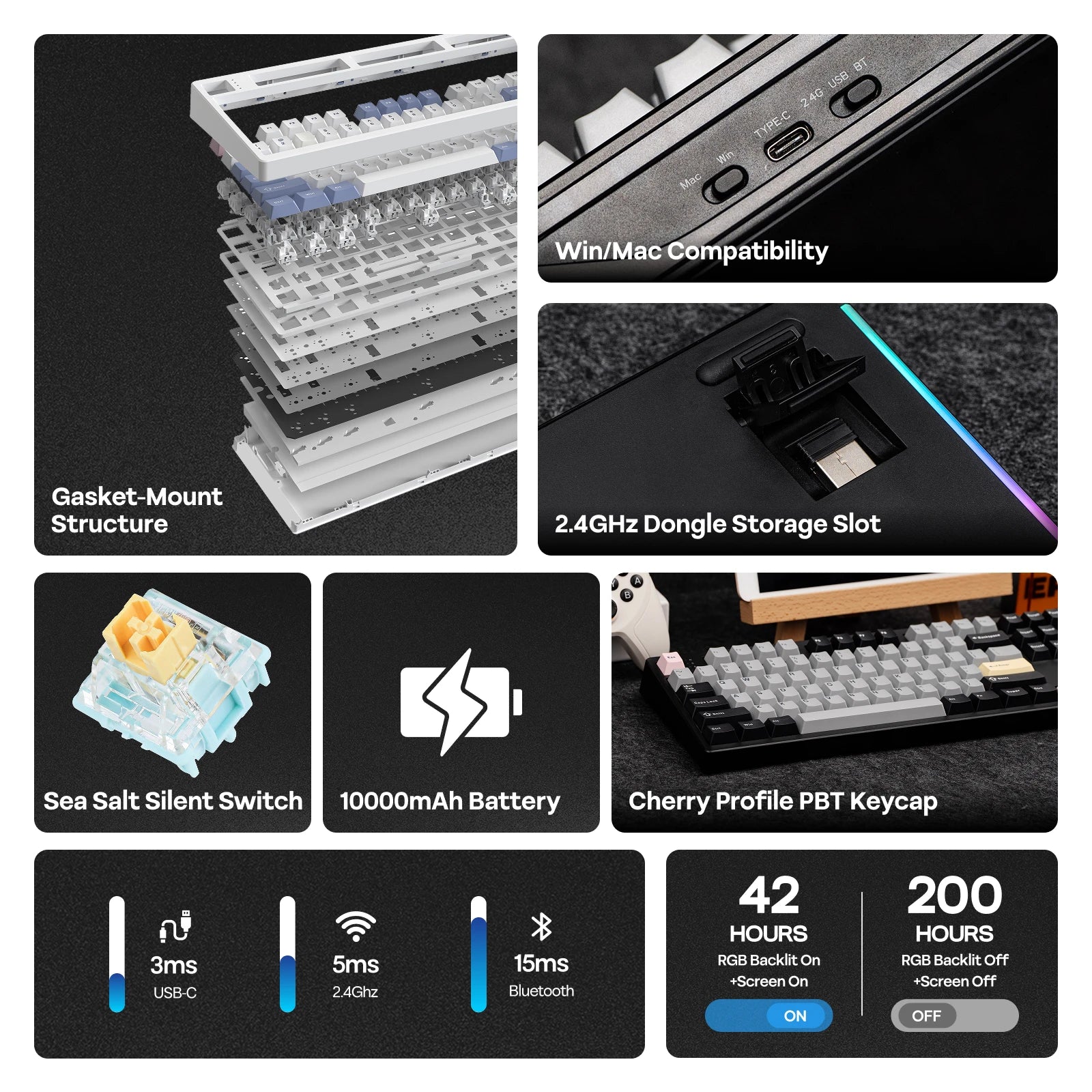 EPOMAKER TH108 PRO 100% Full-Sized Hot-Swap Wired/BT/2.4Ghz Wireless Mechanical Keyboard with Screen & Knob 10000mAh Battery