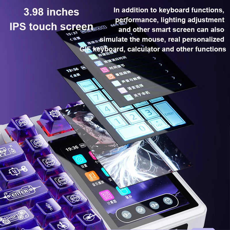 AULA L99 New Screen Display Gaming Keyboard Intelligent Screen Mechanical Keyboard 8000mAh 3 Mode Connection For E-sports Gifts