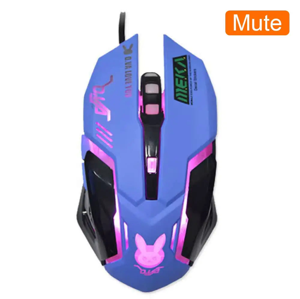 OW DVA Pink Game Office Mouse Girls Light-emitting Competition Chicken Cute Wired Mouse for PC Laptop CF Overwatch