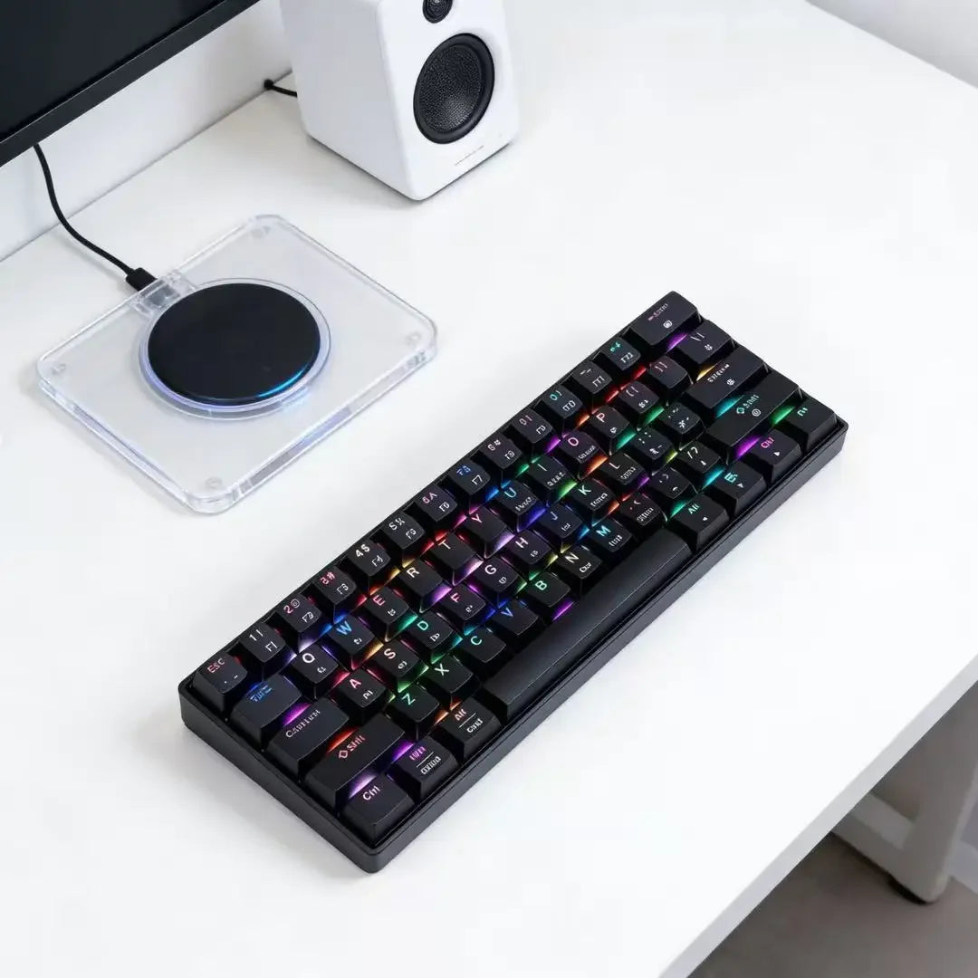 Tri-Mode Bluetooth Wireless Mechanical Keyboard 61 Keys RGB Backlit Gaming Keyboard Universal for Desktop Laptop PC Gamer
