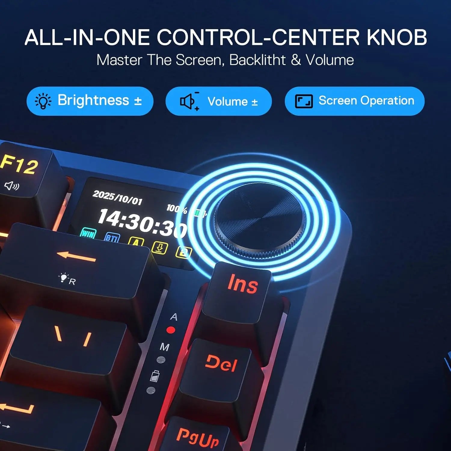 Redragon K724 PRO Wireless Gasket Gaming Hype Screen & Knob, 81-Key Mechanical Keyboard,Easy-Control 1.14’’ TFT Info Display