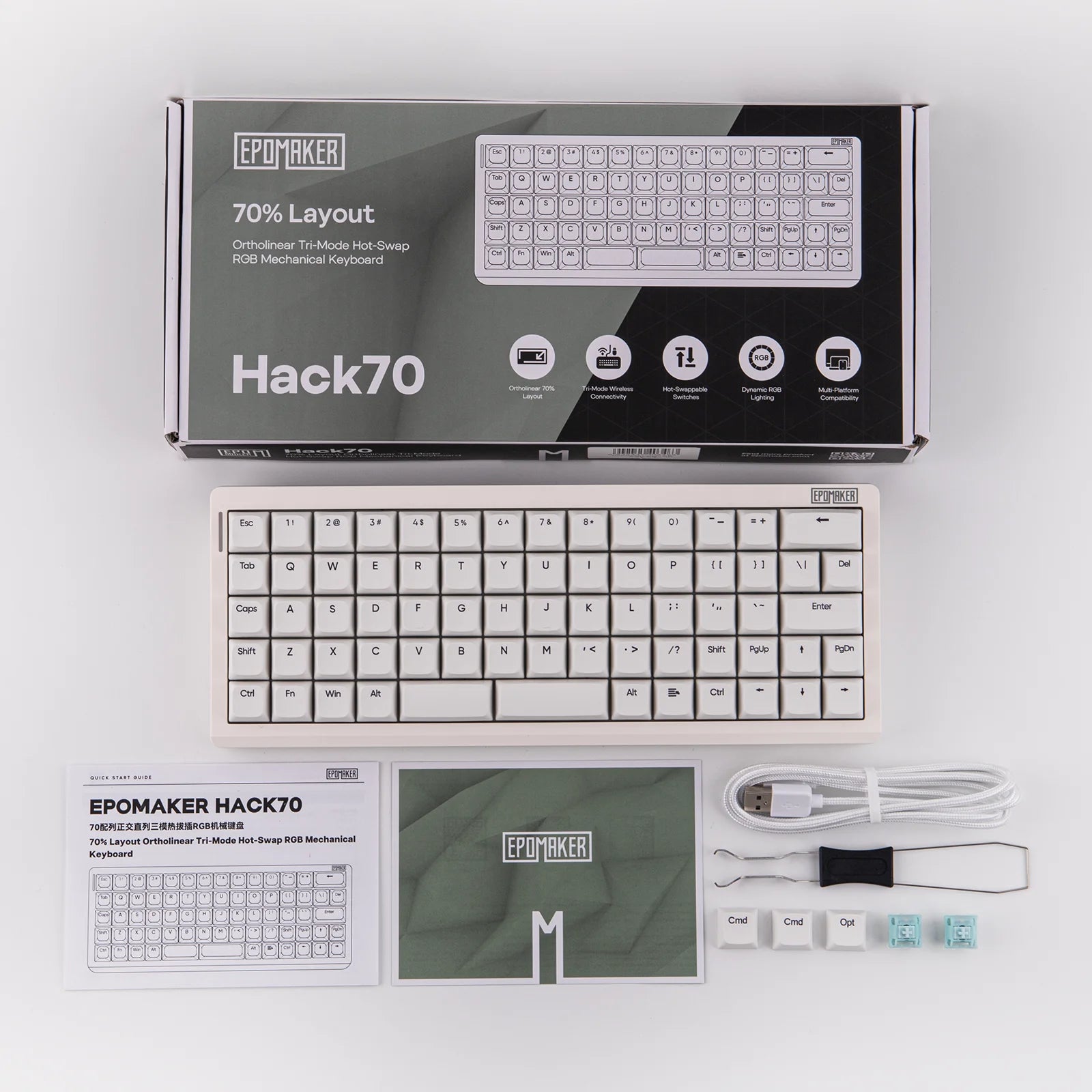 EPOMAKER Hack70 65% ANSI US Ortholinear Layout Wired/BT/2.4Ghz Wireless Planck Mechanical Keyboard with VIA Custom for Mac/WIN