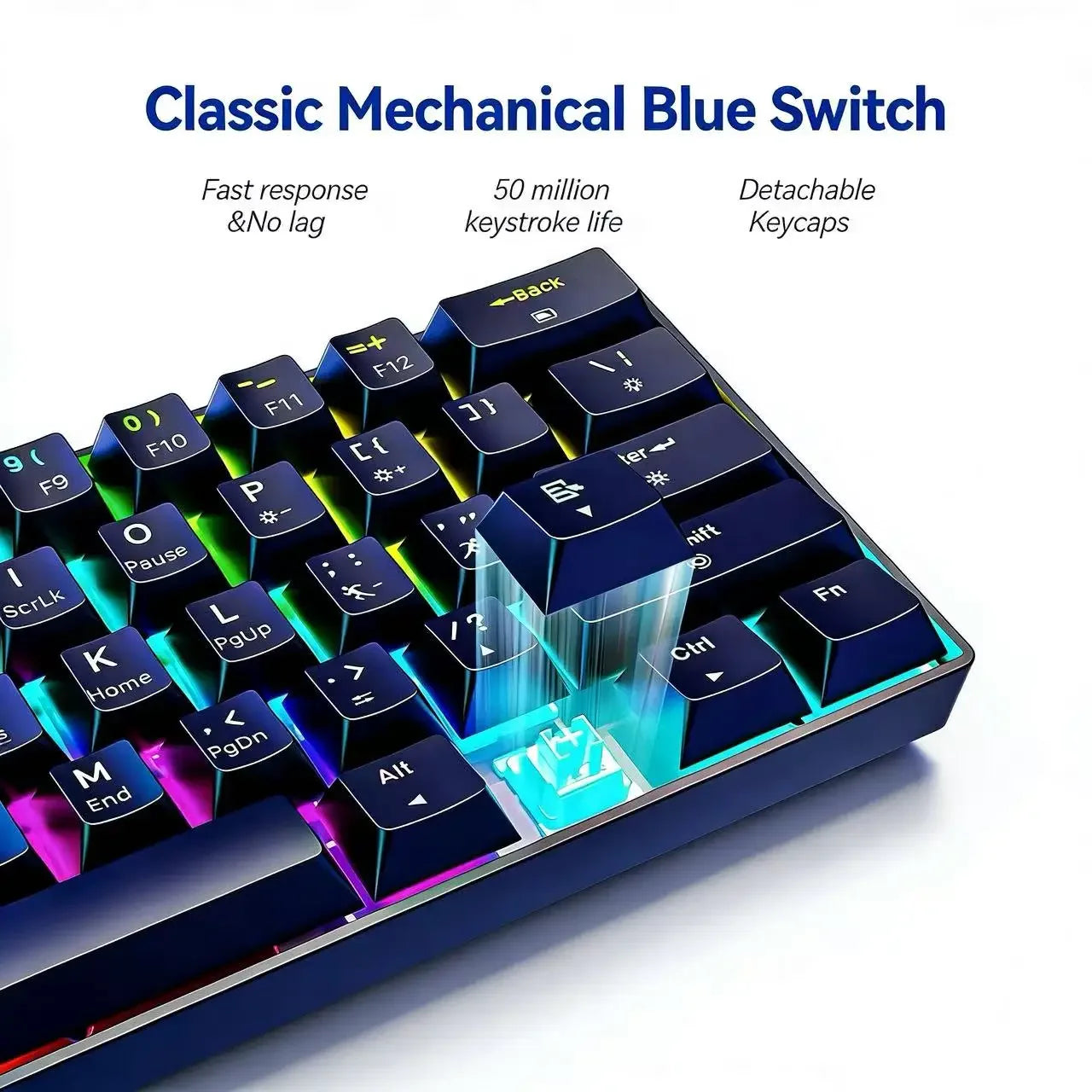 Tri-Mode Bluetooth Wireless Mechanical Keyboard 61 Keys RGB Backlit Gaming Keyboard Universal for Desktop Laptop PC Gamer