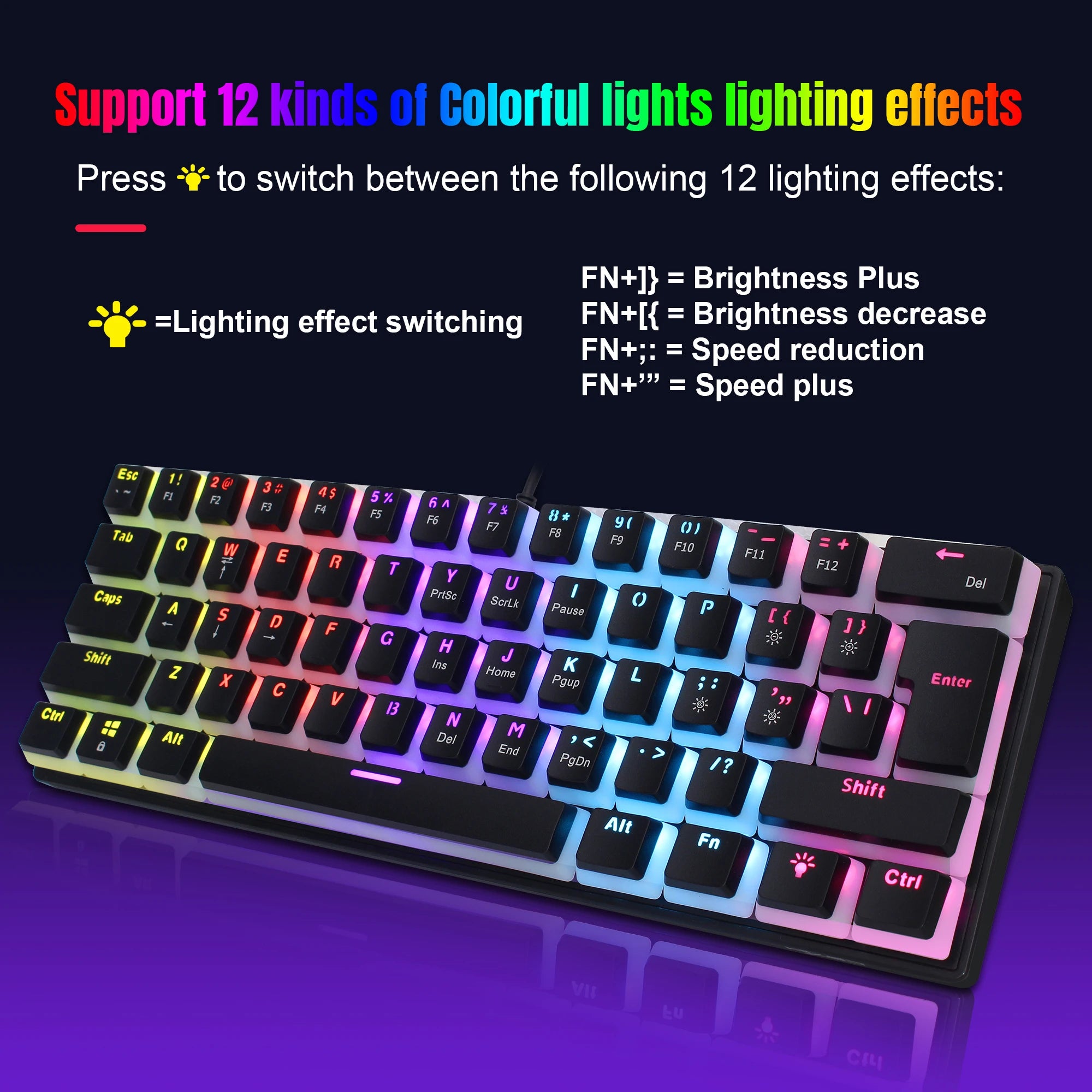 61 Keys Wired Mechanical Keyboard Blue Switch Two-color Injection Pudding Key Cap RGB Backlight For Game Office Home