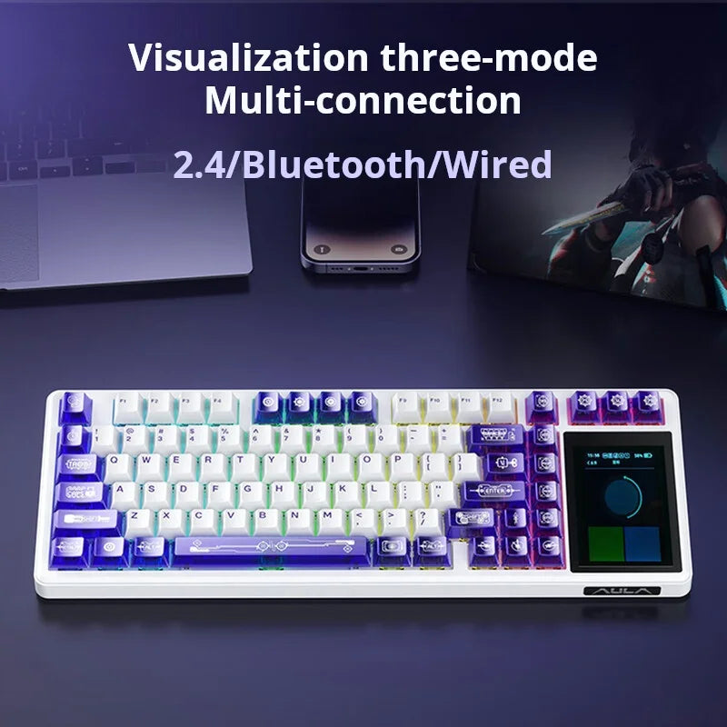 AULA L99 New Screen Display Gaming Keyboard Intelligent Screen Mechanical Keyboard 8000mAh 3 Mode Connection For E-sports Gifts